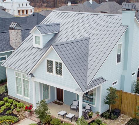 light blue house grey metal roof|gray house with blue roof.